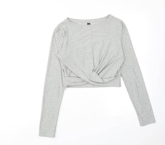 Kyodan Womens Grey Polyester Cropped Blouse Size M Round Neck