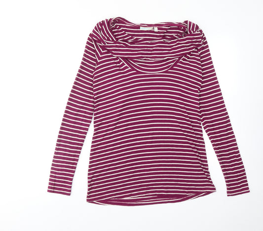 JoJo Maman Bébé Womens Purple Striped Viscose Basic T-Shirt Size S Round Neck