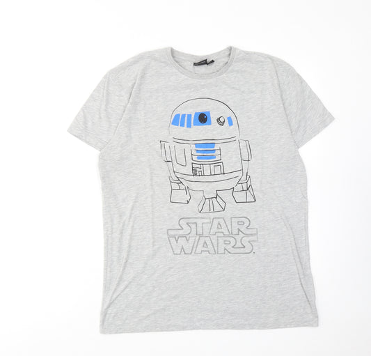 Star Wars Mens Grey Cotton T-Shirt Size L Round Neck - R2-D2