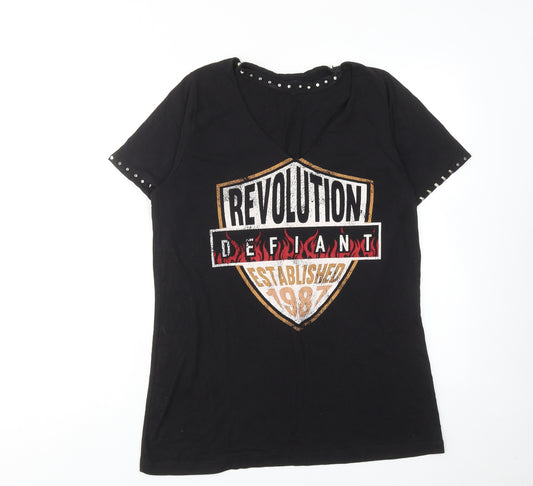 River Island Womens Black Cotton Basic T-Shirt Size S V-Neck - Revolution