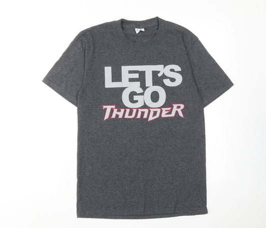 ATC Mens Grey Cotton T-Shirt Size S Round Neck - Let's Go Thunder