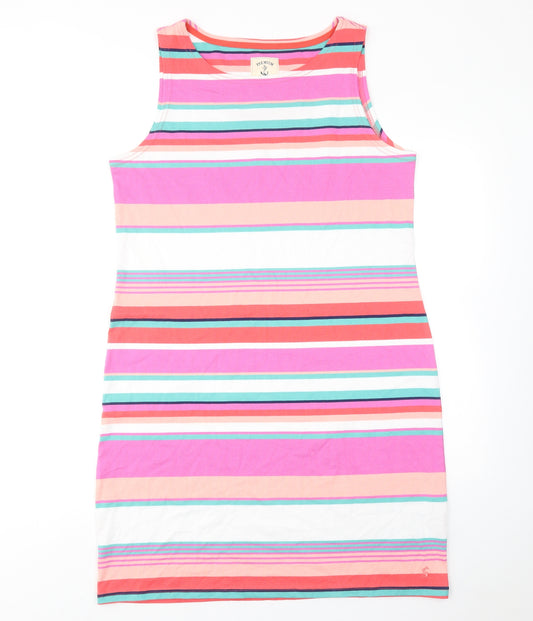 Joules Womens Multicoloured Striped Cotton Tank Dress Size 14 Round Neck Pullover