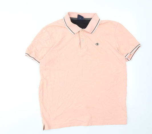 Champion Mens Pink Cotton Polo Size M Collared Button