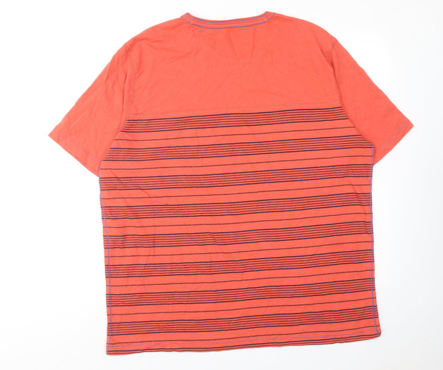 North Coast Mens Red Striped Cotton T-Shirt Size XL Round Neck