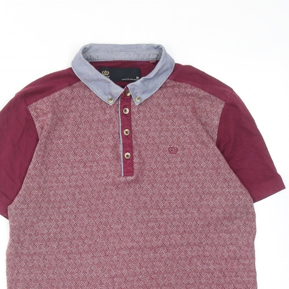 NEXT Mens Purple Geometric Cotton Polo Size M Collared Button