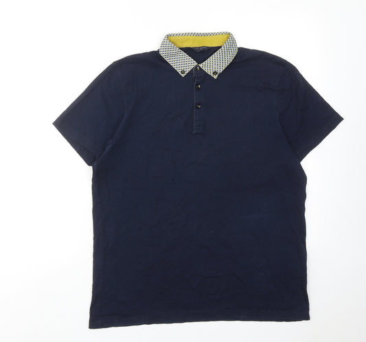 Ted Baker Mens Blue Cotton Polo Size L Collared Button