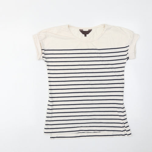 Great Plains Womens White Striped Cotton Basic T-Shirt Size S Round Neck
