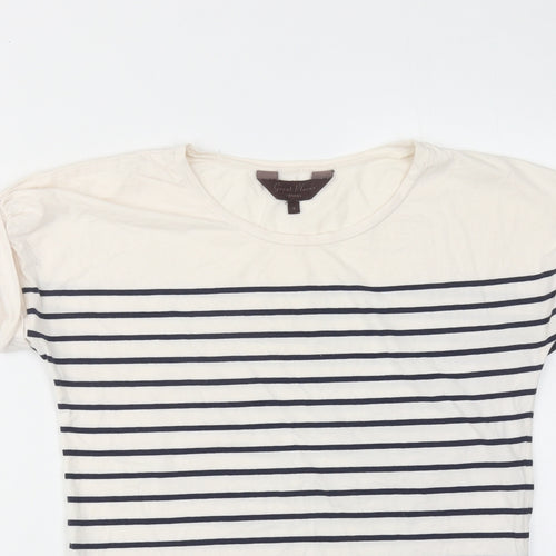 Great Plains Womens White Striped Cotton Basic T-Shirt Size S Round Neck