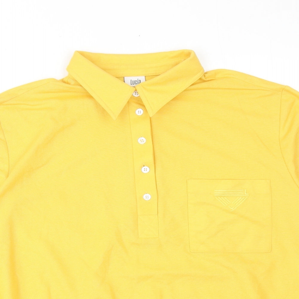 LUCIA Womens Yellow Cotton Basic Polo Size 18 Collared