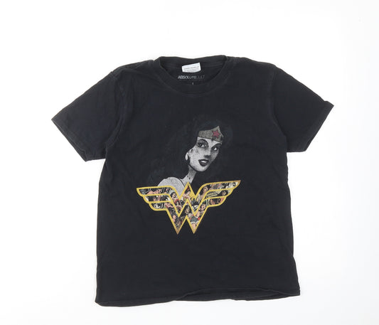 Wonder Woman Womens Black Cotton Basic T-Shirt Size L Round Neck - Wonder Woman