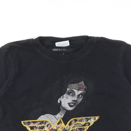 Wonder Woman Womens Black Cotton Basic T-Shirt Size L Round Neck - Wonder Woman