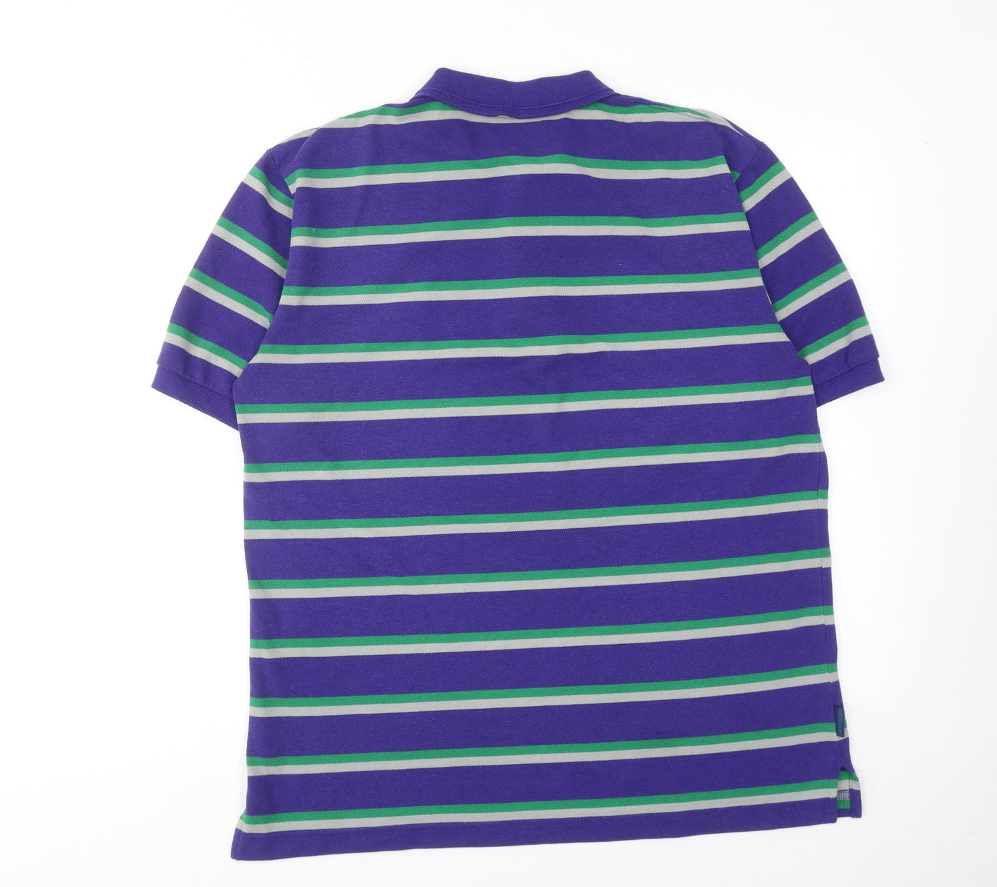 Slazenger Mens Purple Striped Polyester Polo Size L Collared Button