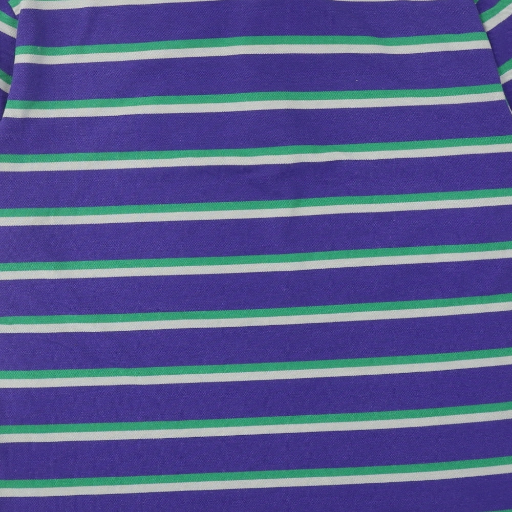 Slazenger Mens Purple Striped Polyester Polo Size L Collared Button