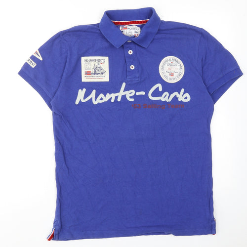Geographical Norway Mens Blue Cotton Polo Size L Collared Button - Monte-Carlo Sailing Club