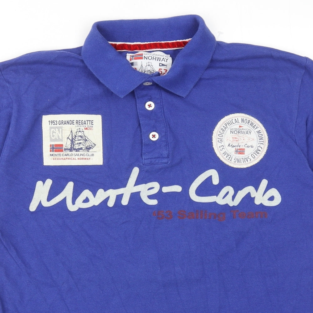 Geographical Norway Mens Blue Cotton Polo Size L Collared Button - Monte-Carlo Sailing Club