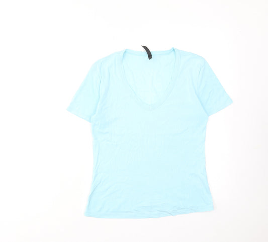 Marks and Spencer Womens Blue Cotton Basic T-Shirt Size 10 V-Neck