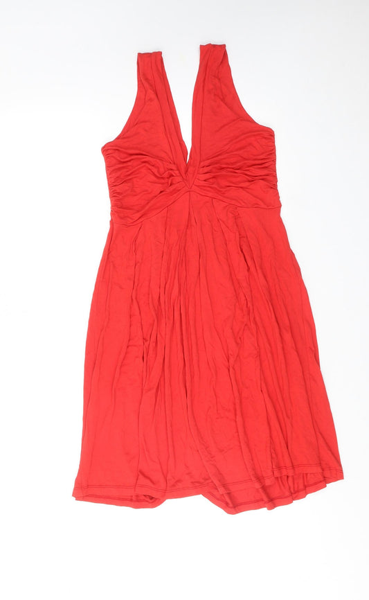 Zara Womens Red Viscose Trapeze & Swing Size M V-Neck Pullover