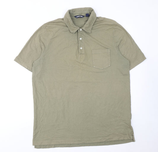 Lands' End Mens Green Cotton Polo Size L Collared Button
