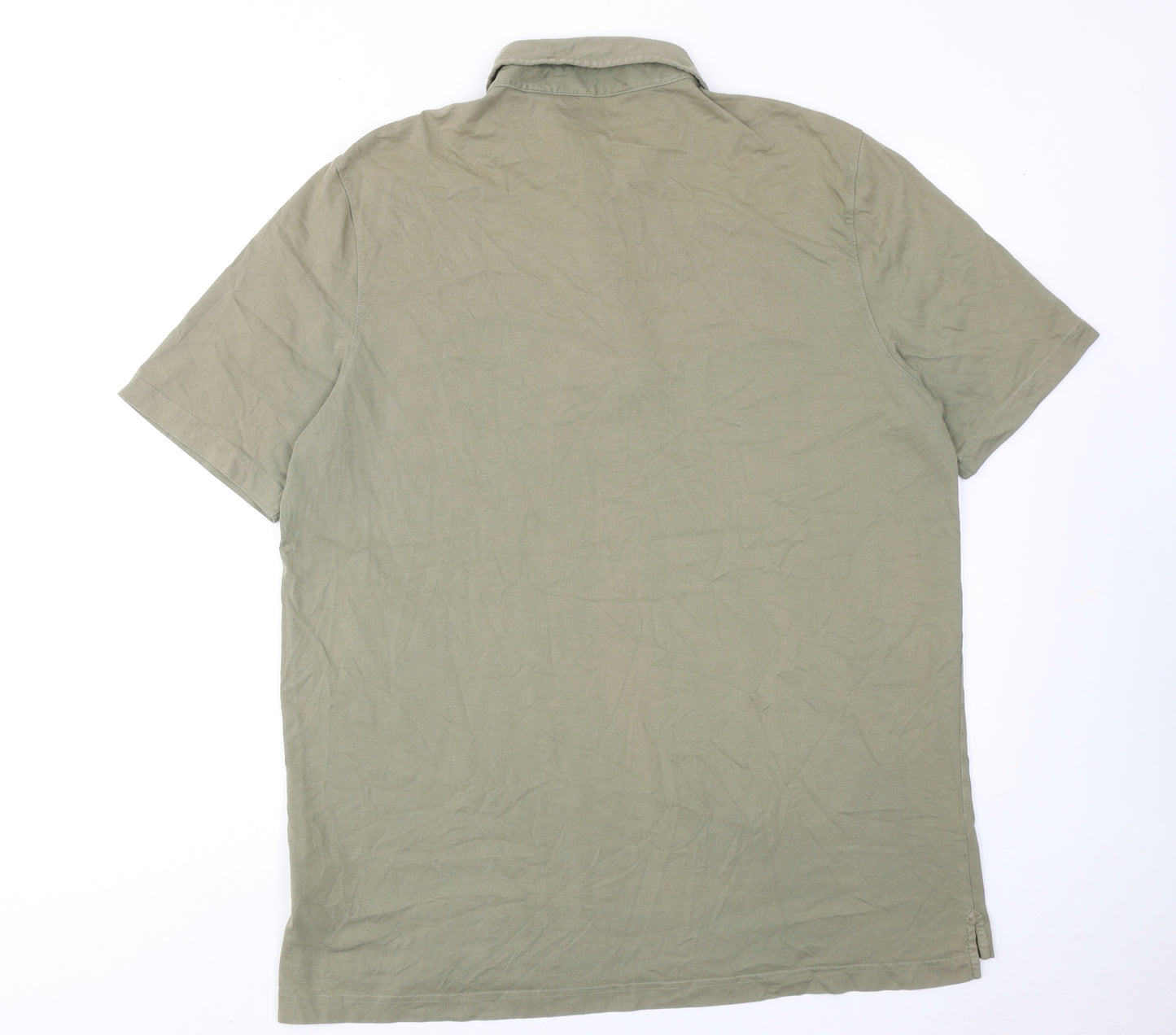 Lands' End Mens Green Cotton Polo Size L Collared Button