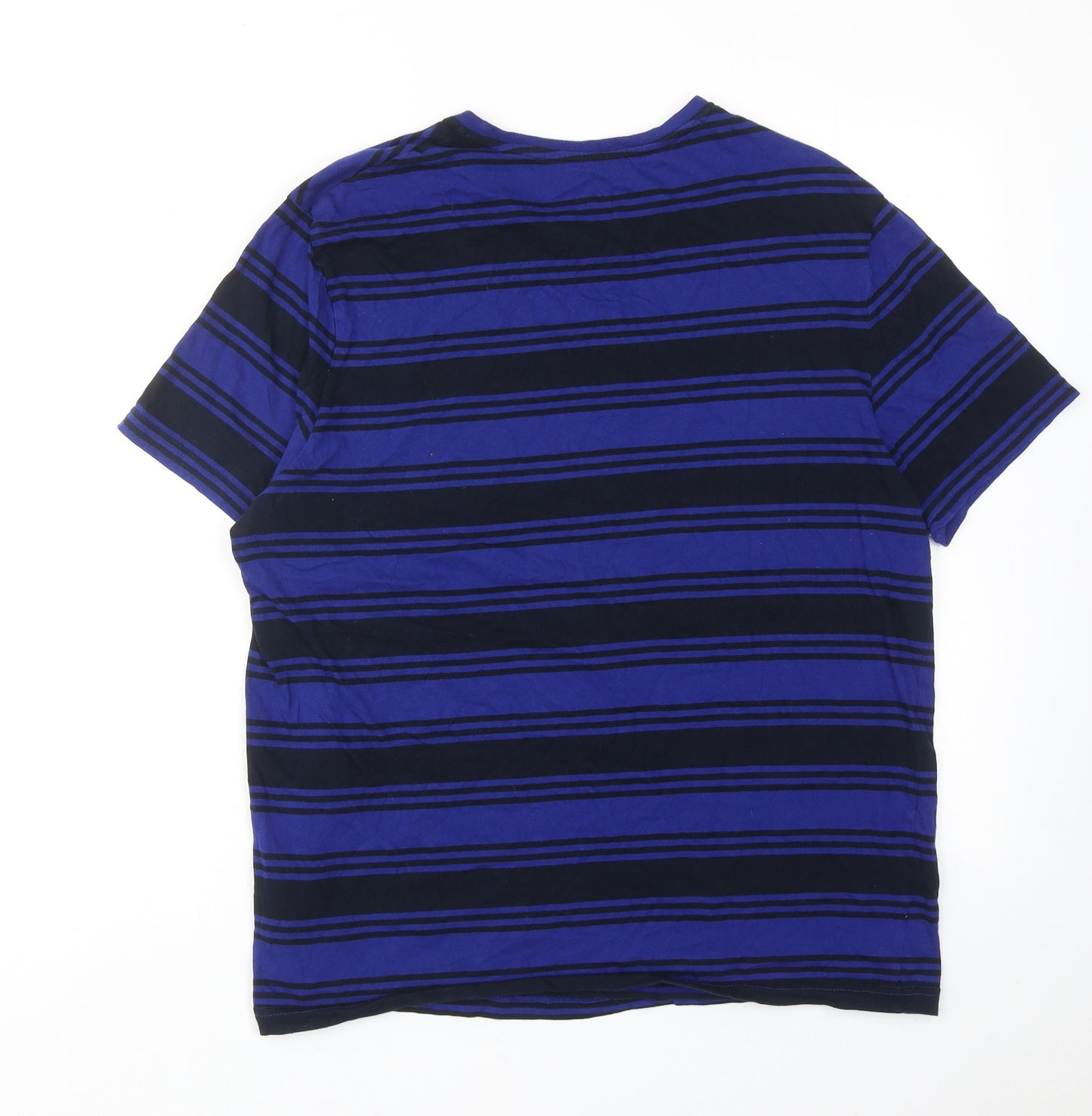 Marks and Spencer Mens Blue Striped Cotton T-Shirt Size M Round Neck