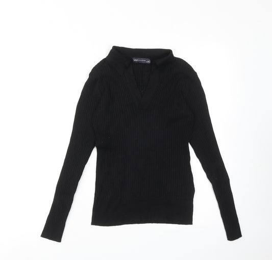 Marks and Spencer Womens Black Collared Viscose Pullover Jumper Size 8