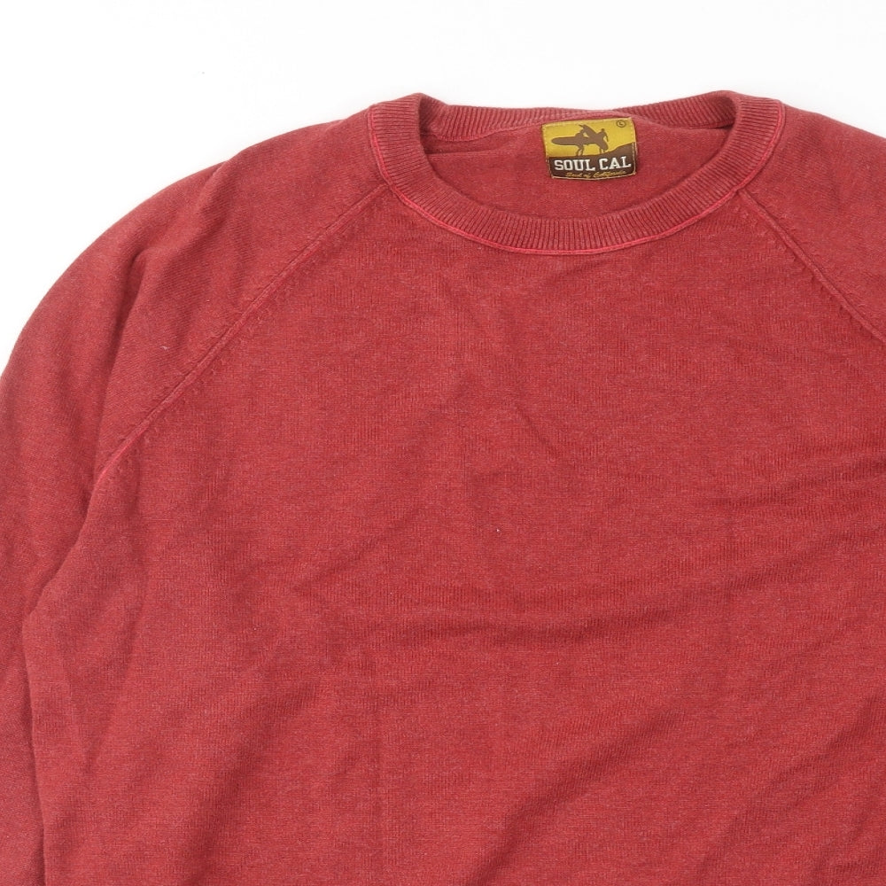 SoulCal&Co Mens Red Round Neck Cotton Pullover Jumper Size L Long Sleeve