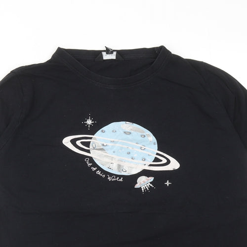 New Look Womens Black Cotton Basic T-Shirt Size 14 Round Neck - Out of This World