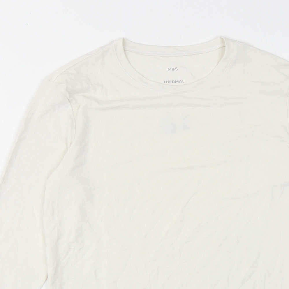 Marks and Spencer Mens White Viscose T-Shirt Size M Round Neck