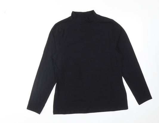 Marks and Spencer Womens Black Cotton Basic T-Shirt Size 14 Mock Neck