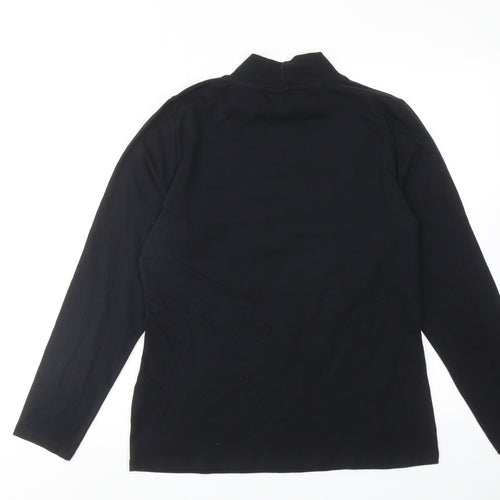 Marks and Spencer Womens Black Cotton Basic T-Shirt Size 14 Mock Neck