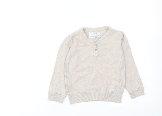 NEXT Boys Beige V-Neck Cotton Pullover Jumper Size 4 Years Pullover