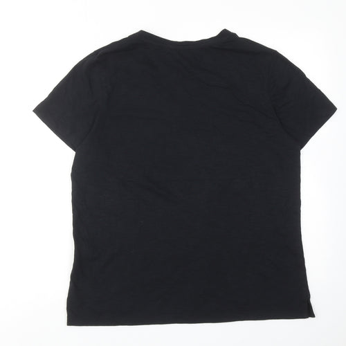 Marks and Spencer Womens Black Cotton Basic T-Shirt Size 14 Round Neck