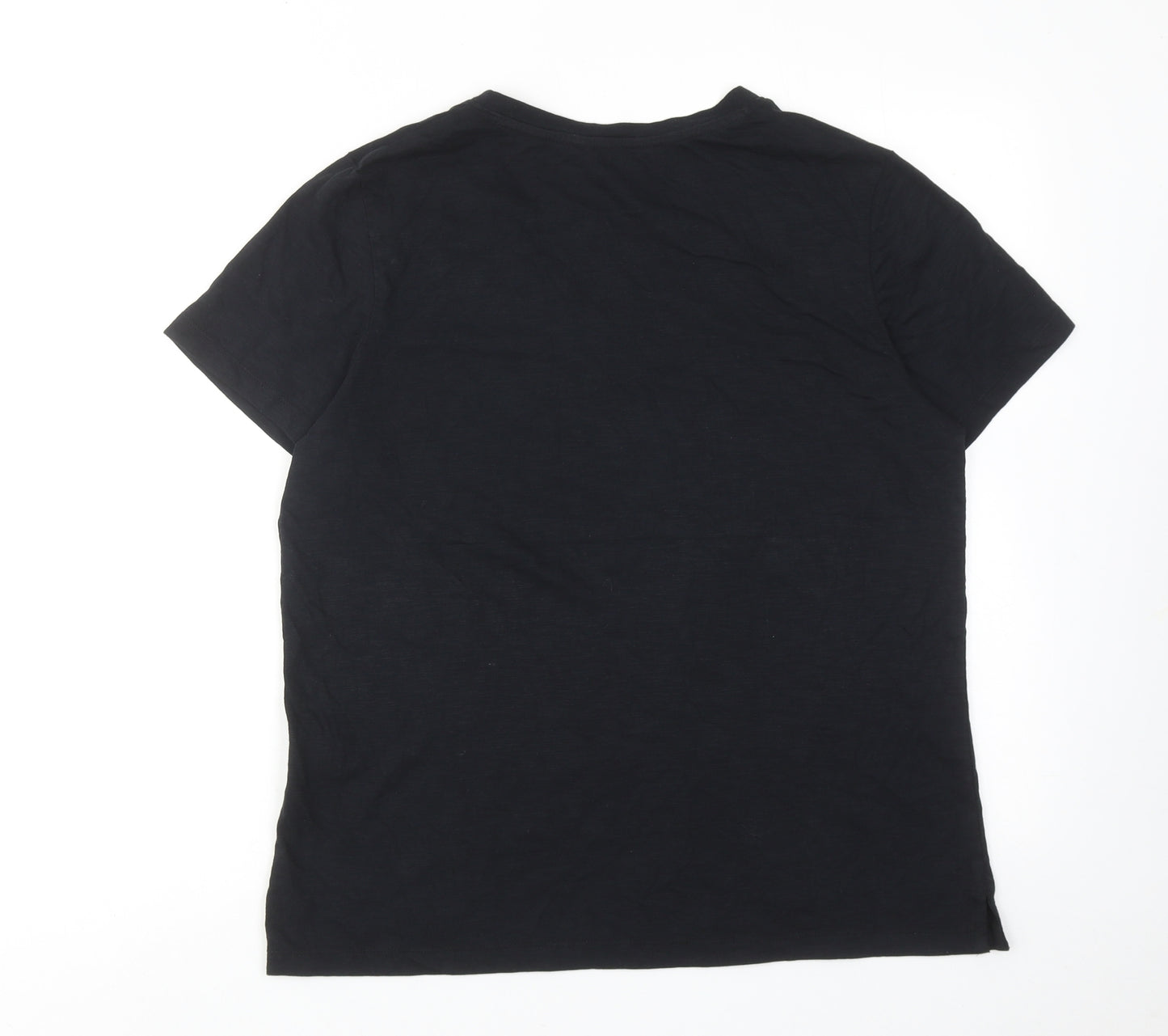 Marks and Spencer Womens Black Cotton Basic T-Shirt Size 14 Round Neck