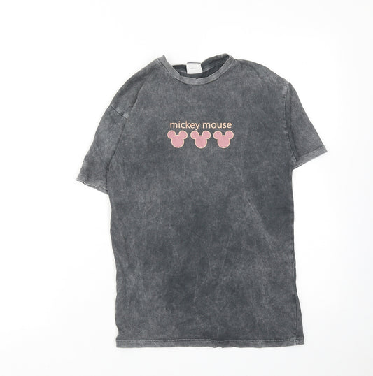 Disney Girls Grey Cotton Basic T-Shirt Size 5-6 Years Round Neck Pullover - Mickey Mouse