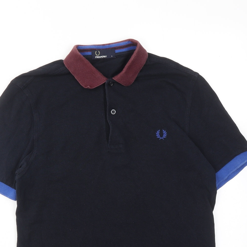 Fred Perry Mens Blue Cotton Polo Size S Collared Button