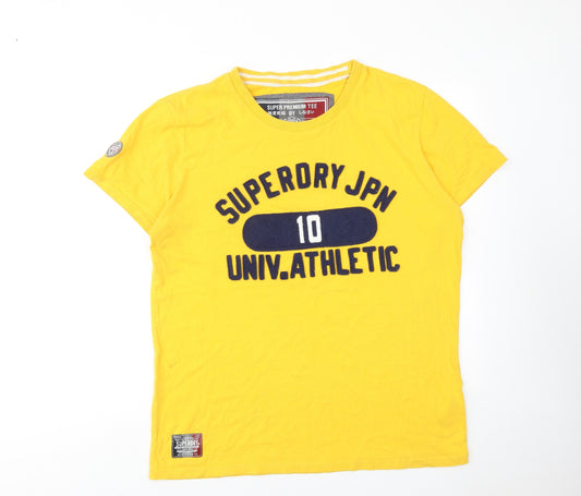 Superdry Mens Yellow Cotton T-Shirt Size 2XL Round Neck