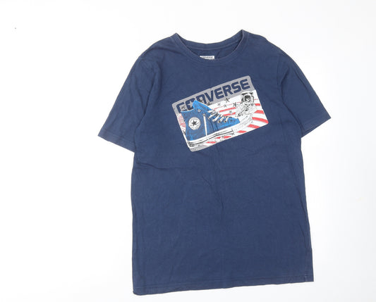 Converse Boys Blue Cotton Basic T-Shirt Size 13-14 Years Round Neck Pullover - Converse All Star
