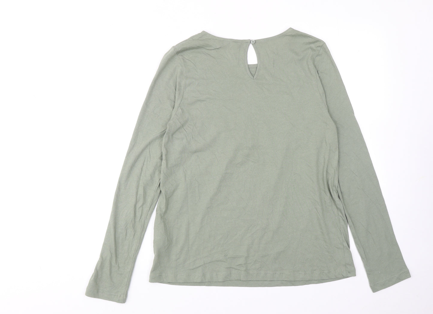 Marks and Spencer Womens Green Cotton Basic T-Shirt Size 6 Round Neck