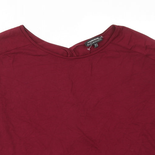 Warehouse Womens Red Viscose Basic T-Shirt Size 8 Round Neck
