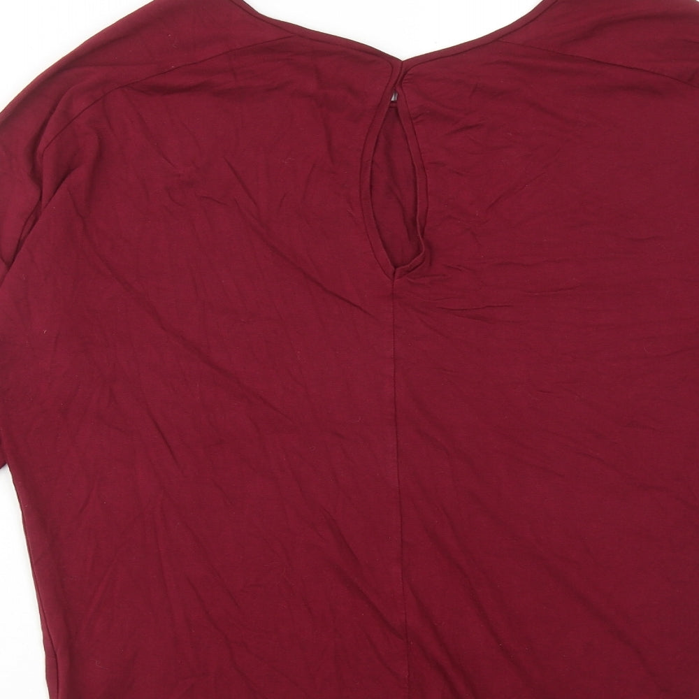 Warehouse Womens Red Viscose Basic T-Shirt Size 8 Round Neck