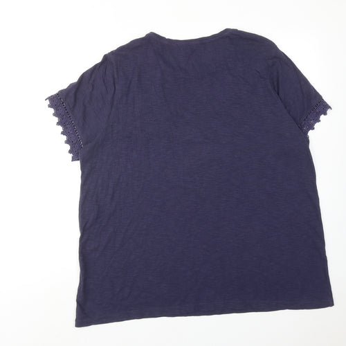 Marks and Spencer Womens Blue Cotton Basic T-Shirt Size 18 Round Neck