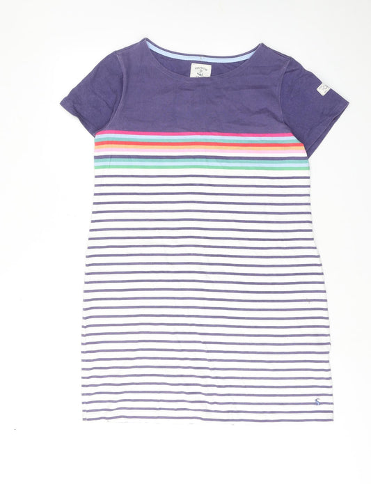 Joules Womens Multicoloured Striped Cotton T-Shirt Dress Size 14 Round Neck Pullover