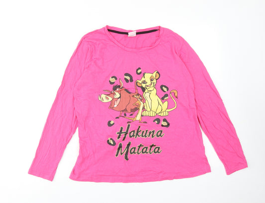 Disney Womens Pink Cotton Basic T-Shirt Size M Round Neck - Lion King Hakuna Matata