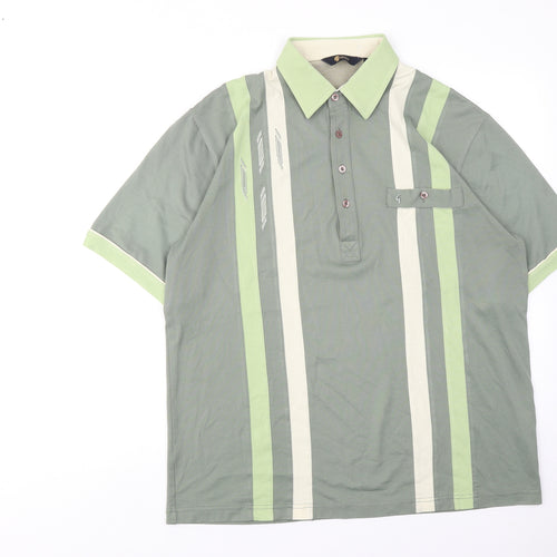 Gabicci Mens Green Colourblock Cotton Polo Size L Collared Button