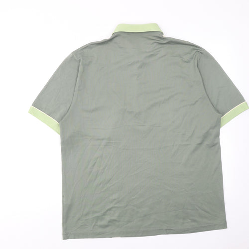 Gabicci Mens Green Colourblock Cotton Polo Size L Collared Button