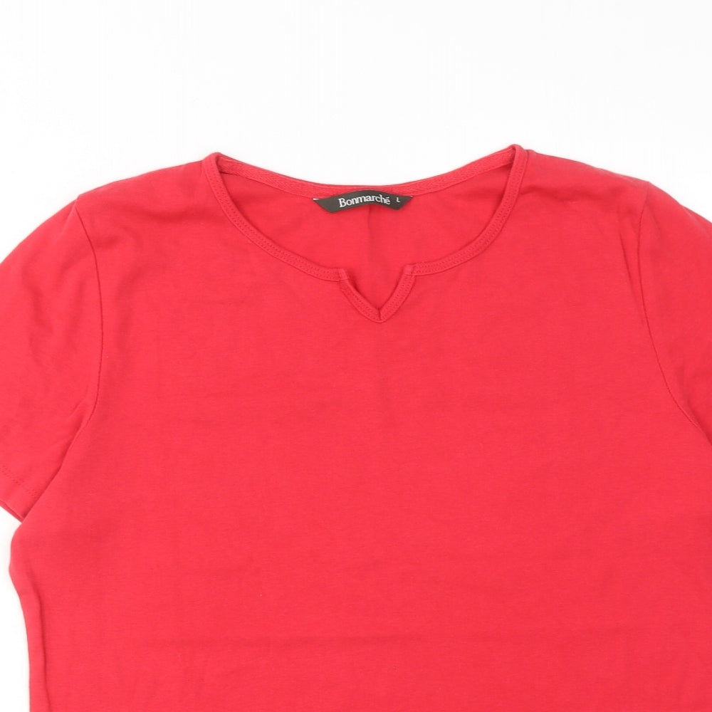 Bonmarché Womens Red Cotton Basic T-Shirt Size L V-Neck