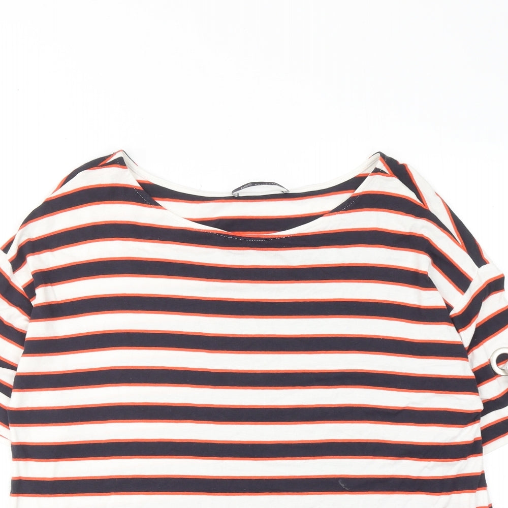 Marks and Spencer Womens Multicoloured Striped Viscose Basic T-Shirt Size 14 Round Neck