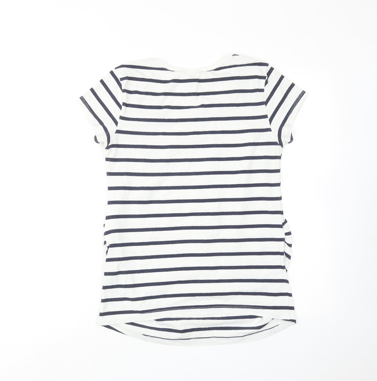 H&M Womens White Striped Cotton Basic T-Shirt Size M Round Neck