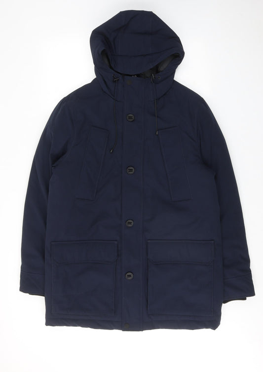 Marks and Spencer Mens Blue Overcoat Coat Size S Zip