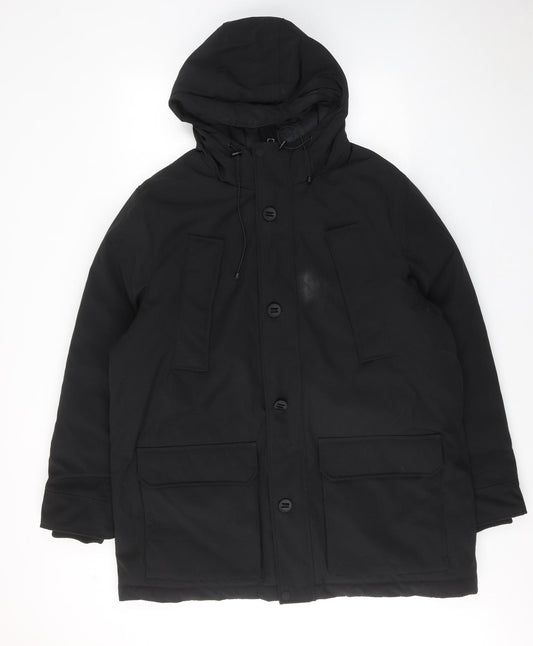 Marks and Spencer Mens Black Overcoat Coat Size XL Zip